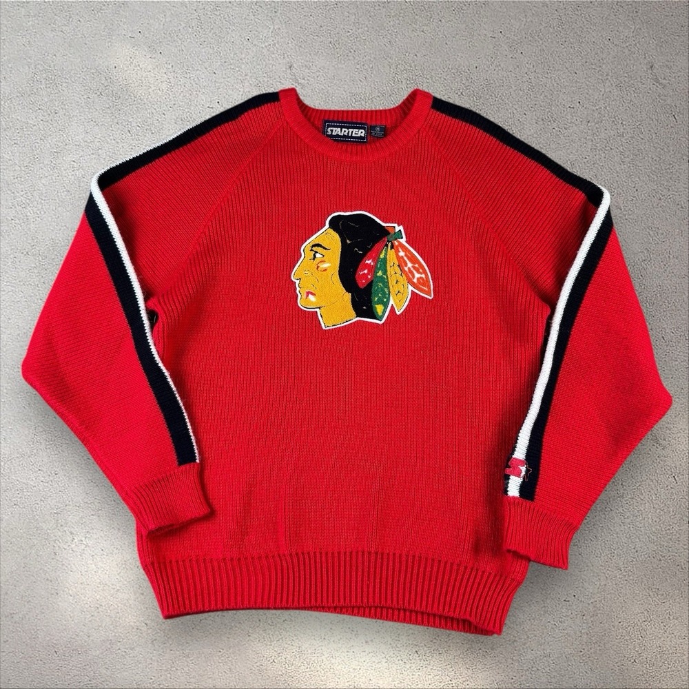 Chicago Blackhawks Vtg Starter‎ Acrylic Knit NHL Hockey Sweater Sweatshirt Sz M
